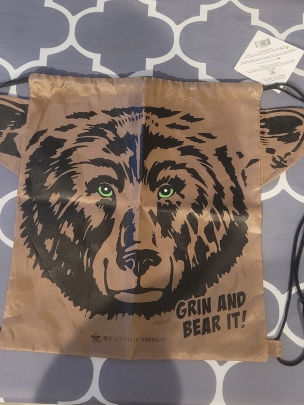 Cub Scouts Brown Bear Print Drawstring Backpack ●3rd Grade Level ●New